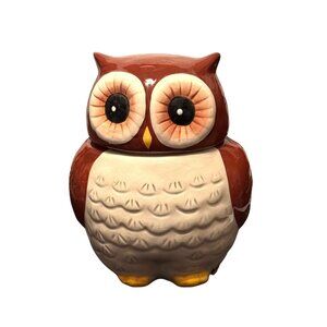 Ceramic Owl Cookie Jar With Lid Brown & Cream